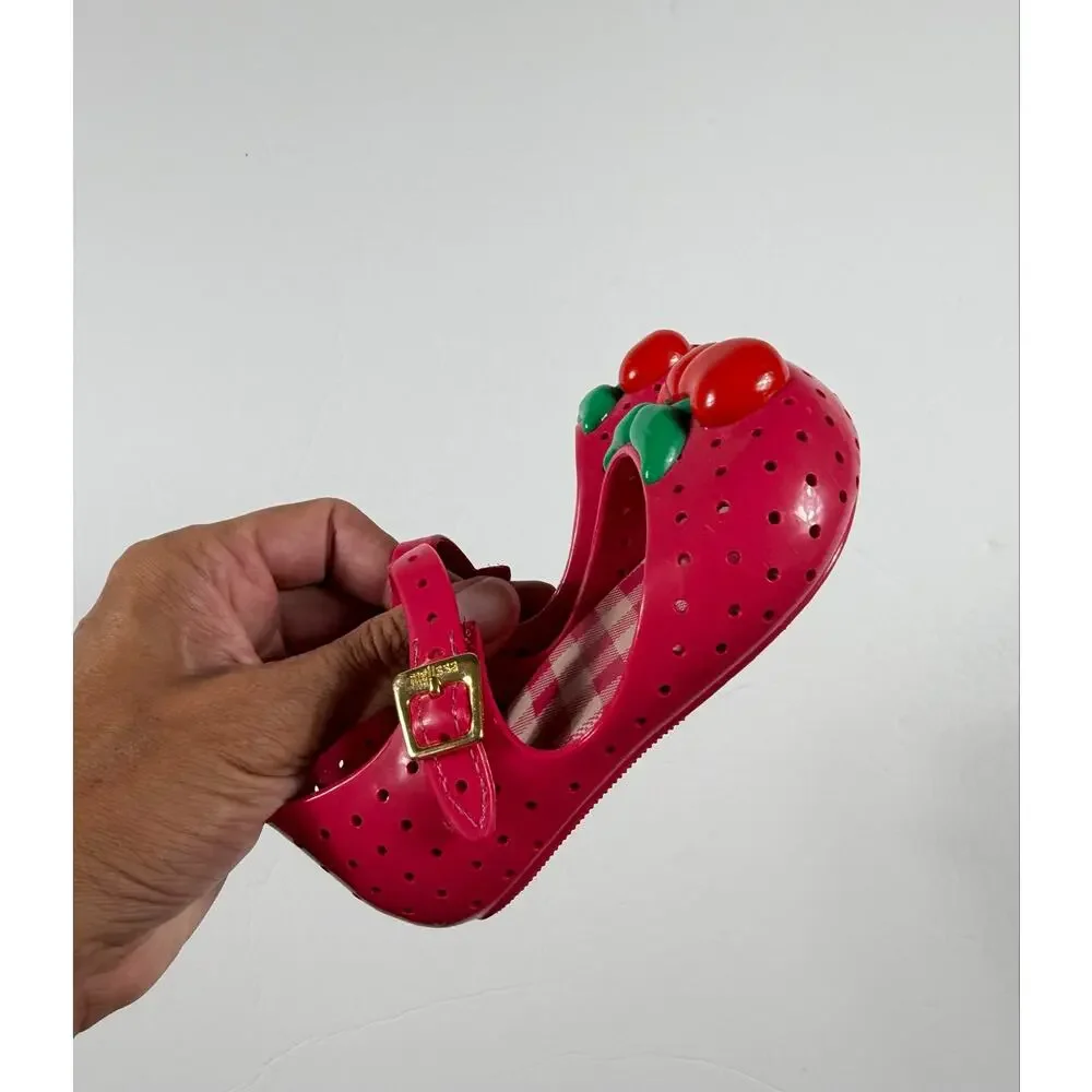 Mini Melissa Cherry Mary Jane Jelly Flats Pink Size 7 toddler girls